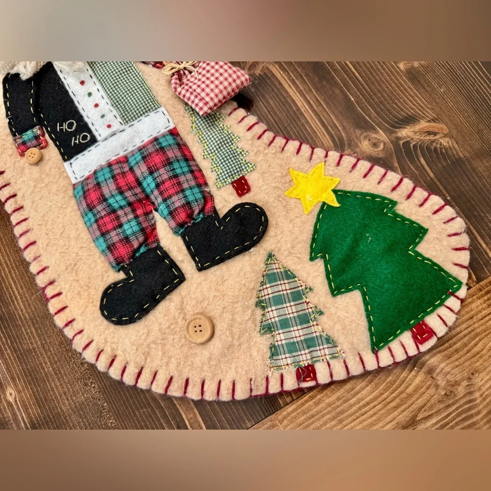 Primitive Christmas Stocking‎ with Santa Design